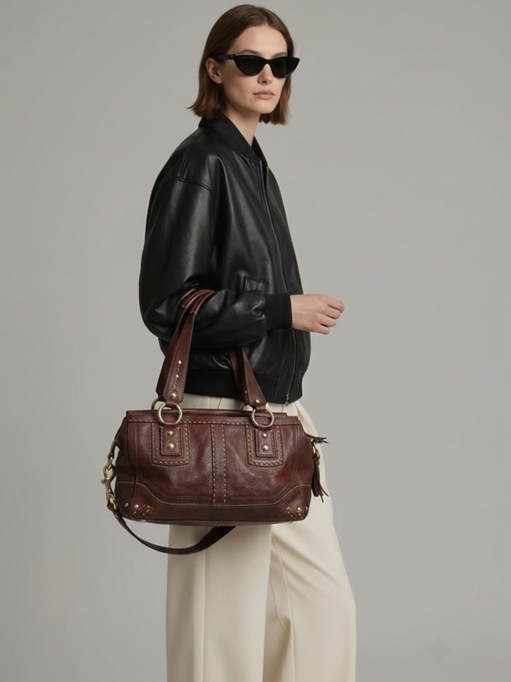 Stunning Brown leather Coach Hamptons Andrea Satchel 65th Anniversary
